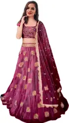 Net Embroidred Semi Stiched Lehenga Choli for Women 
