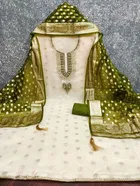 Vichitra Silk Embroidered Unstitched Suit Fabric, Green