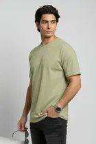 Polyester Round Neck T-shirt for Men, Green 