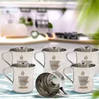 LEROYAL Stainless Steel Coffee Design Cup [Pack of 6, Silver]