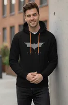 Fleece Printed Hoodie for Men, Black 