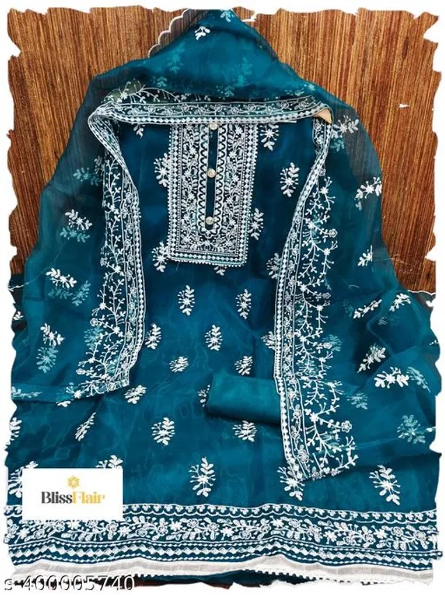 Embroidered Unstitched Suit for Women (Navy Blue, 2.25 m)