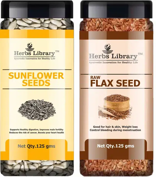 Herbs Library Sunflower and Flax Seeds (Pack of 2, 125 g)
