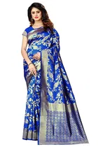 Litchi Silk Zari Woven Saree for Women, Blue 