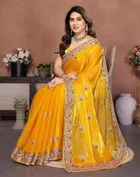 Bollywood Embroidered Organza Saree for Women 