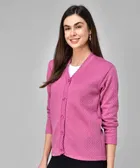 Woolen V-Neck Cardigan Full Sleeve Button-Up Winter Sweater 