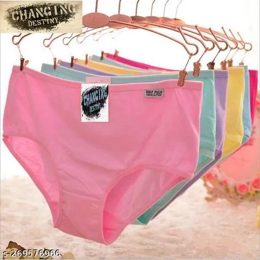 Solid Low Rise Bikini Cotton Blend Briefs for Women, Pack of 4 (Pink, L)