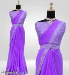 Georgette Embellished Saree For Women, Lavender