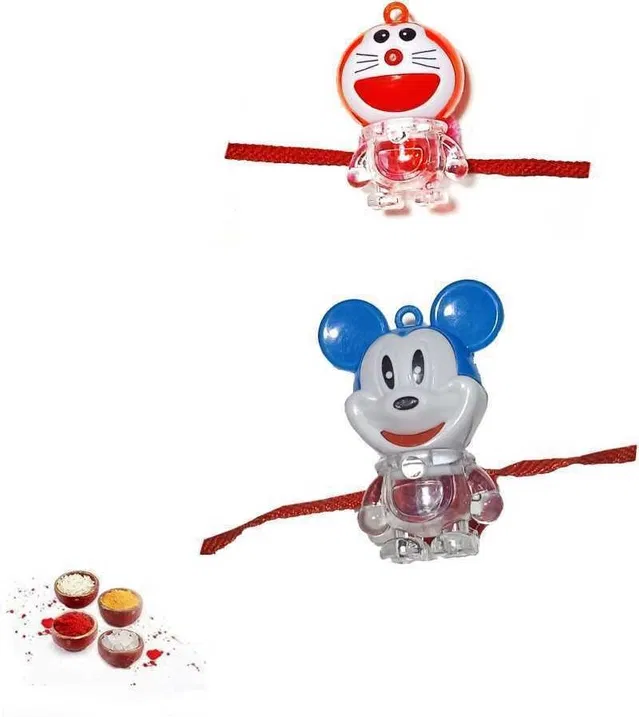 Plastic 2 Pcs Rakhi with Roli, Chawal, Chandan, Mishri (Multicolor, Set of 1)