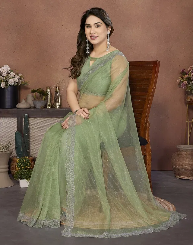 Bollywood Green Organza Net Saree for Women