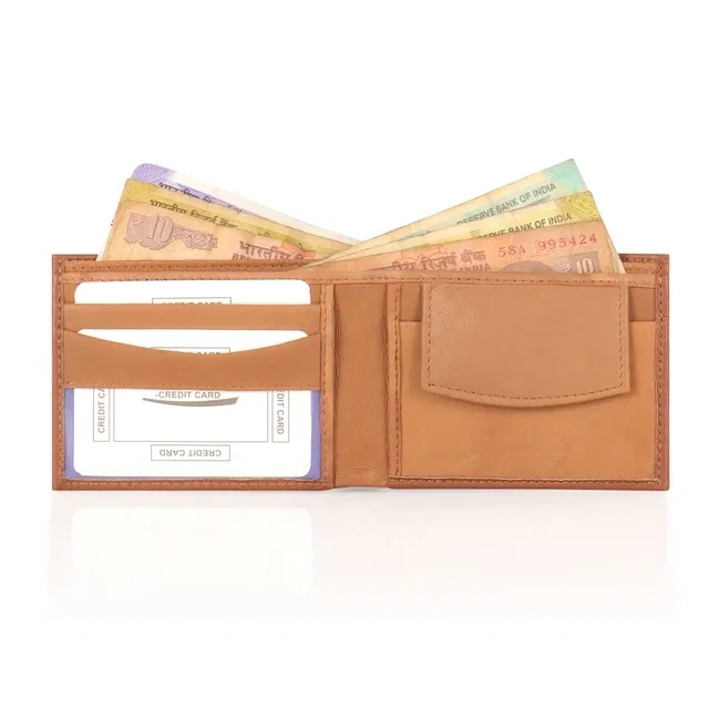 PU Wallet for Men, Slim Bifold, Tan, Compact, Easy Carry