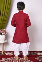 Rayon Cotton Embellished Kurta with Dhoti for Boys, Maroon & White 