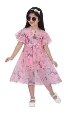 Georgette Printed Frock for Girls (Pink, 3-4 Years)