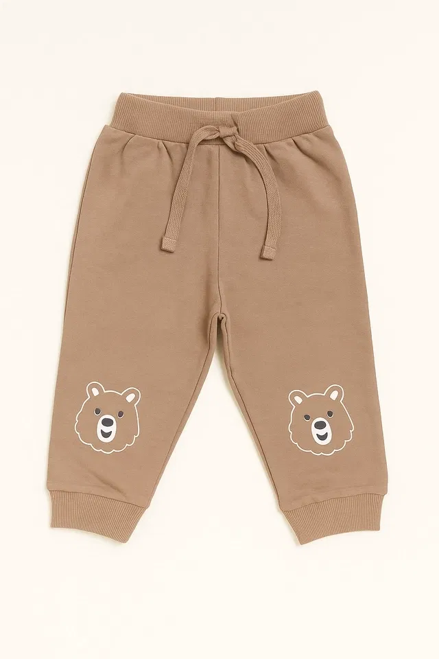 Cotton Printed Joggers for Boys (Grey, 12-18 Months)