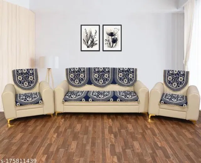 Polycotton 5 Seater Sofa Covers (Blue, Set of 1)