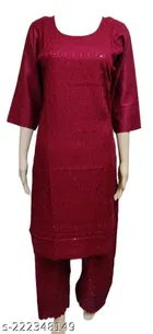 Cotton Blend Embroidered Kurti with Palazzo for Women 