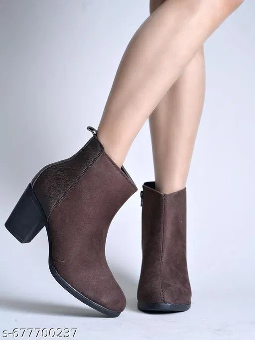 Shoetopia Suede Heeled Boots Brown (IND-5)