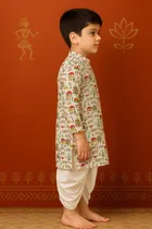 Cotton Printed Kurta with Dhoti for Boys, Red & White 