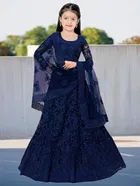 Net Embroidered Semi Stitched Lehenga for Girls 