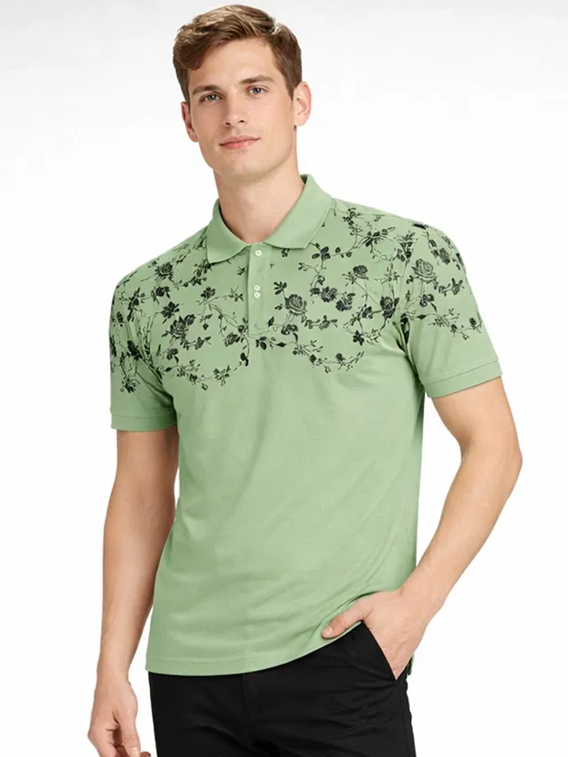 Polo Printed Cotton Blend T-shirt for Men (Pista, XXL)