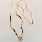 Gold Plated Mangalsutra with Black Beads & Round Central Pendant.