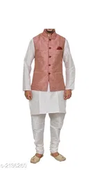 Banarasi Dupion Silk Solid Kurta with Pyjama & Jacket for Men 