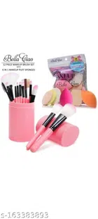 Makeup Brush Set (12 Pcs) with 6 Pcs Makeup Sponge (Multicolor, Set of 2)