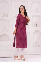 Cotton Chikankari Kurti for Women, Purple 