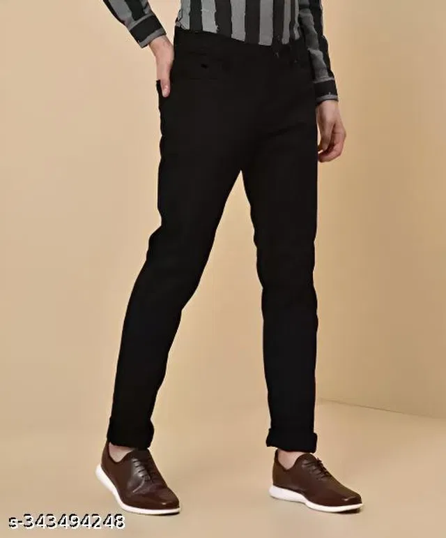 Denim Slim Fit Jeans for Men (Black, 30)