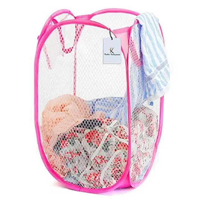 Multicolor Nylon Mesh Popup Laundry Basket Set (Assorted)