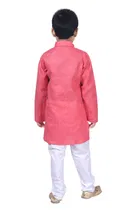 Cotton Blend Embroidery Kurta with Payjama for Boys, Pink & White 