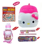 Combo of Kids Cartoon Bag Backpack, All In One Book, Water Bottle & Gift Set Geometry Set 