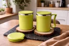 Stainless Steel Coffe Mug, Green , Pack of 2 
