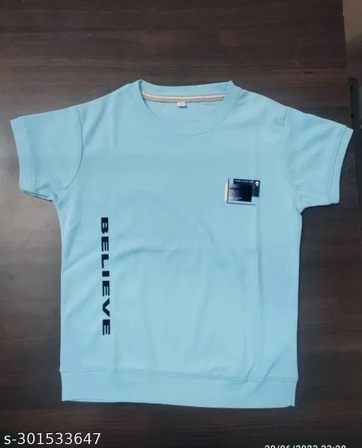 Cotton Blend Round Neck Printed T-Shirt for Boys (Sky Blue, 6-7 Years)