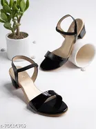 Shoetopia Black Solid Open Toe Block Heels 