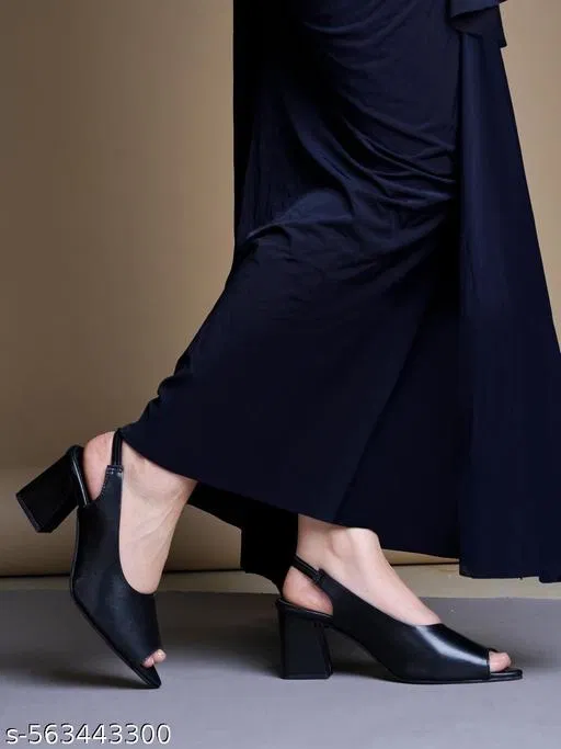 Solid Peep Toe Heel Sandals for Women (Black, IND-6)