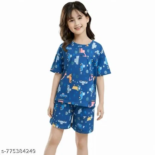 Night Suit for Girls (Blue, 9-10 Years)