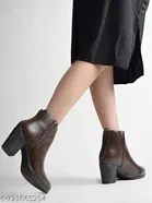 Shoetopia Synthetic Block Heeled Boots Brown IND-3