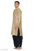 Dupion Silk Solid Kurta with Dhoti for Men 