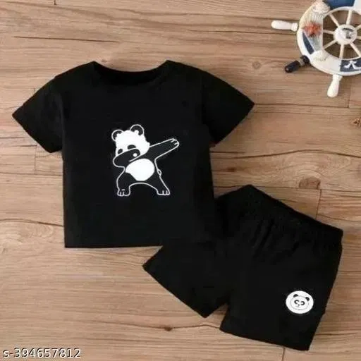 Cotton Blend Printed Clothing Set for Boys, Black (3-4 Years)