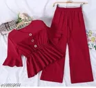 Polyester Solid Top & Bottom Set for Women, Maroon 