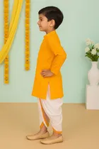 Cotton Blend Printed Kurta & Paints Set for Boys , Yellow 