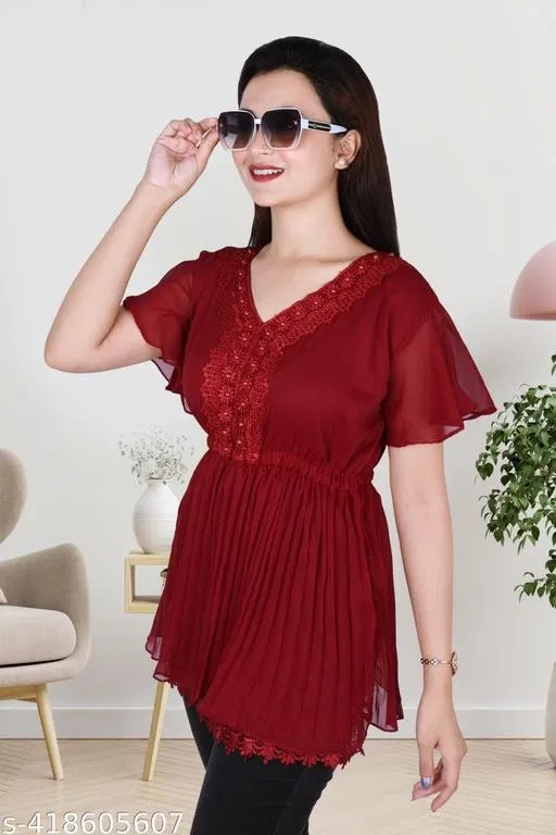 Short Western Dress for Women (Maroon, XXL)
