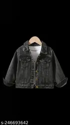 Denim Solid Jacket for Girls (Black, 5-6 Years)