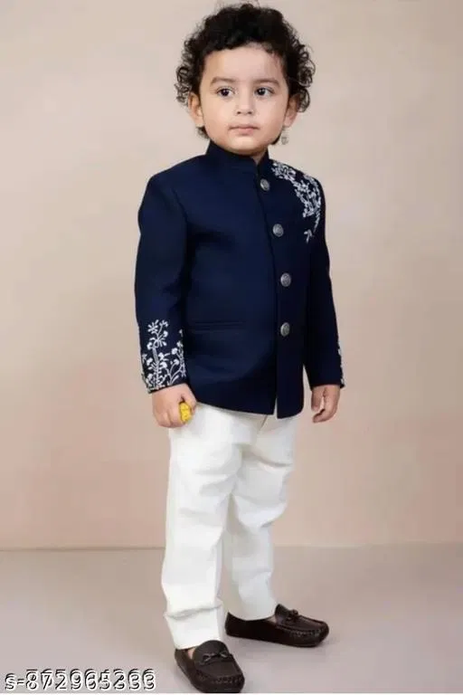Ethnic Motif Cotton Pyjama Set for Boys (Blue Top Bottom) (White, 0-6 Months)