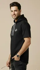 Polyester Printed T-shirt for Men, Black 