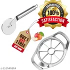 Stainless Steel Pizza Cutter with Fruits Slicer (Silver, Set of 2)