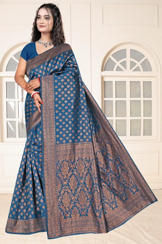 Jacquard Woven Design Saree for Women, Teal (6.3 m)
