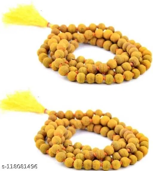 combo of Natural Turmeric Rosary Haldi Mala Wood Necklace for Men (Yellow)