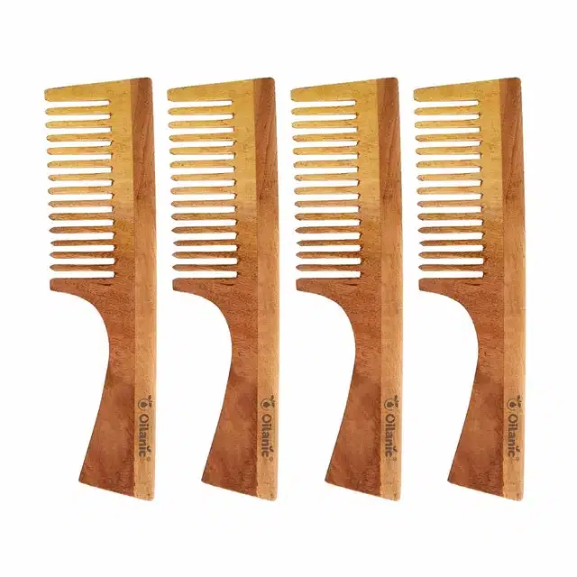 Herbal Handmade Neem Wooden Comb (Pack of 4, 7.5 inches)